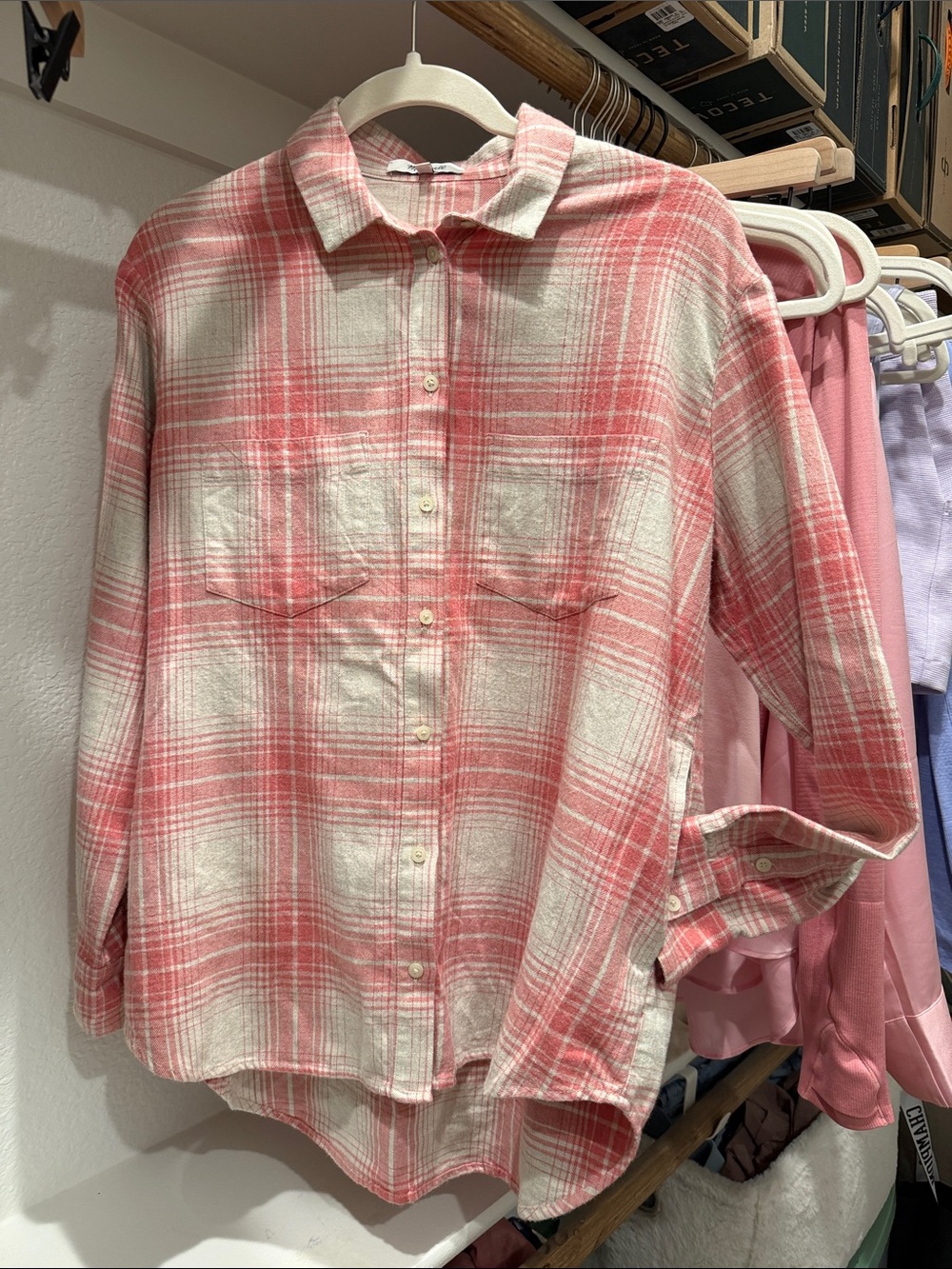 Madewell Flannel Pink and Cream Plaid Button-Up Shirt